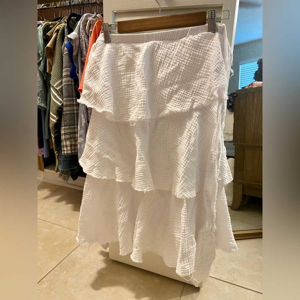 White ruffle mini dress with tie in back